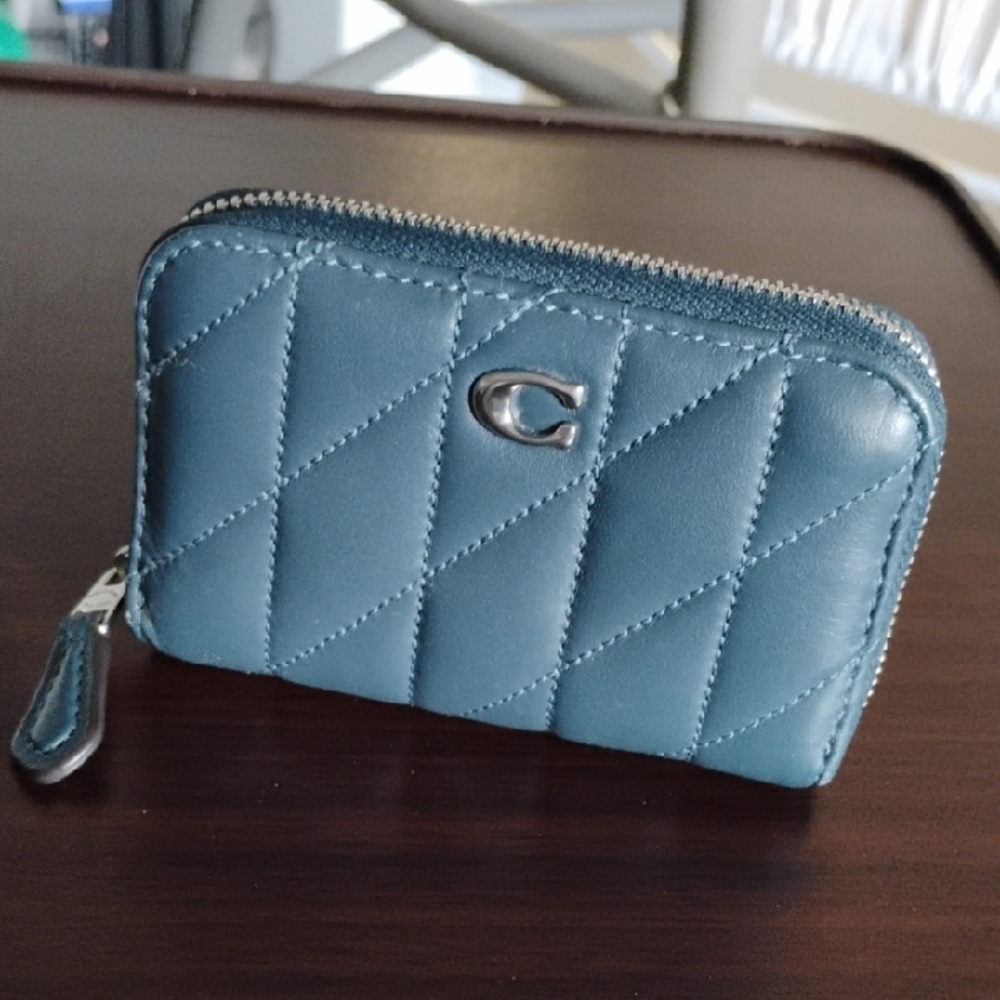 Coach Denim Blue Leather Compact Wallet